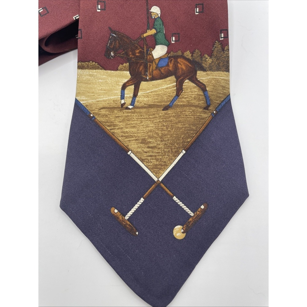 Vintage Polo Ralph Lauren Horseback Jockey Polo Burgundy Neck Tie - Picture 3 of 5